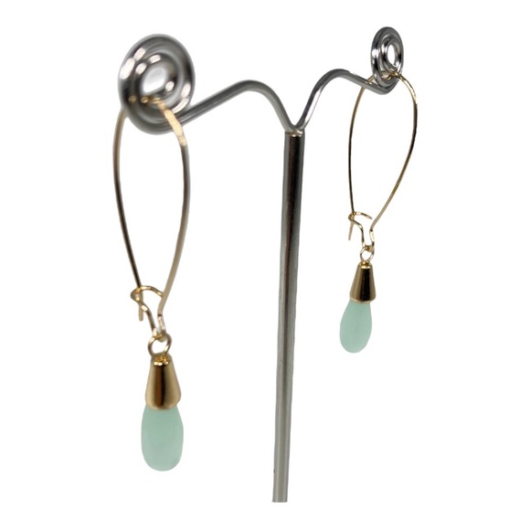 Dainty Gold with Mint Teardrop Dangle Earrings - Picture 1 of 2
